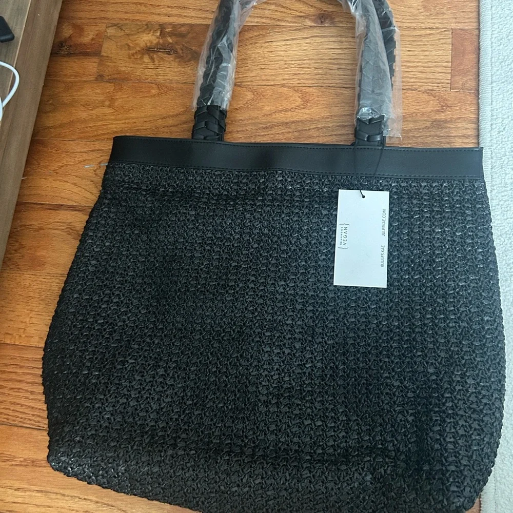 NWT Jules Kae black Vegan leather woven tote bag